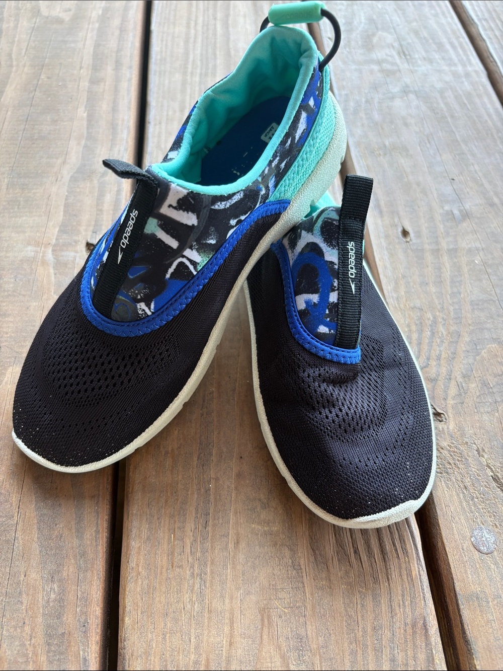 Speedo Kids Black & Teal Blue Water Shoes
